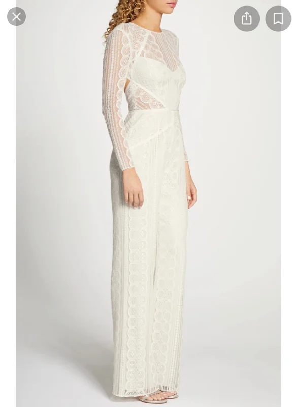 Watters Curtis Long Sleeve Lace Jumpsuit Lace Fit-and-Flare