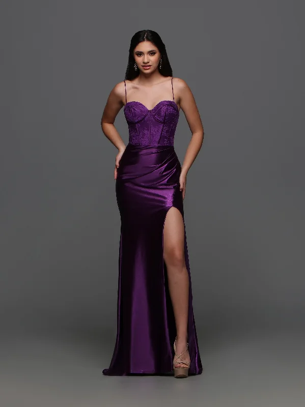 Candice Wang 72392 Size 4 Purple Lace Corset Satin Fitted Formal Dress Prom Slit Cut Out Back Gown Lace Dress Design