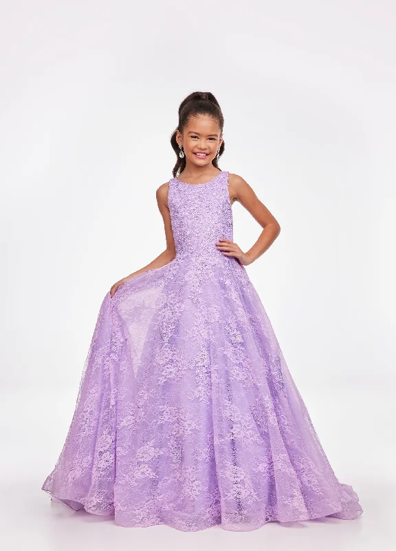 Ashley Lauren Kids 8073 Size 16 LILAC Girls Dress Long Lace A Line Ball Gown Pageant Dress High Neck Lace Bridesmaid Dress