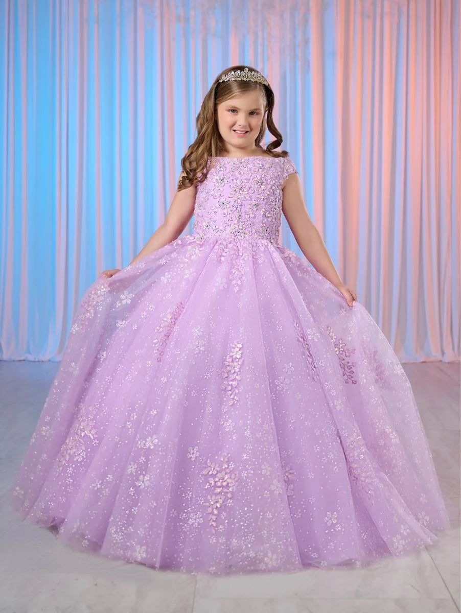 Tiffany Princess 13768 Size 8 Lilac Girls Shimmer Lace Pageant Dress off the Shoulder Corset Formal Gown Lace Dress for Women