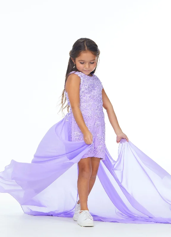 Ashley Lauren Kids 8055 size 12 Lilac Kids Lace Applique Romper with Detachable Overskirt Pageant Wear Off-shoulder Lace Dress