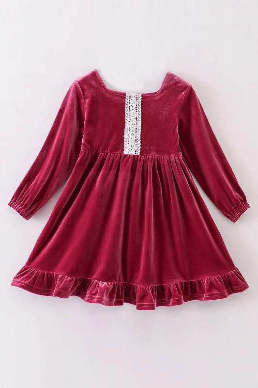 Premium Mauve velvet lace girl dress Lace Gown Style