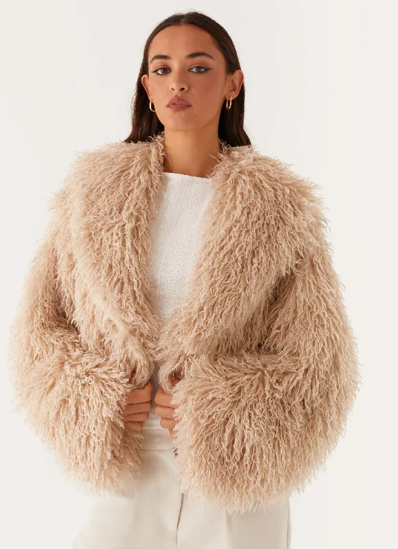 Virginia Cropped Fur Jacket - Taupe Women's best value jackets