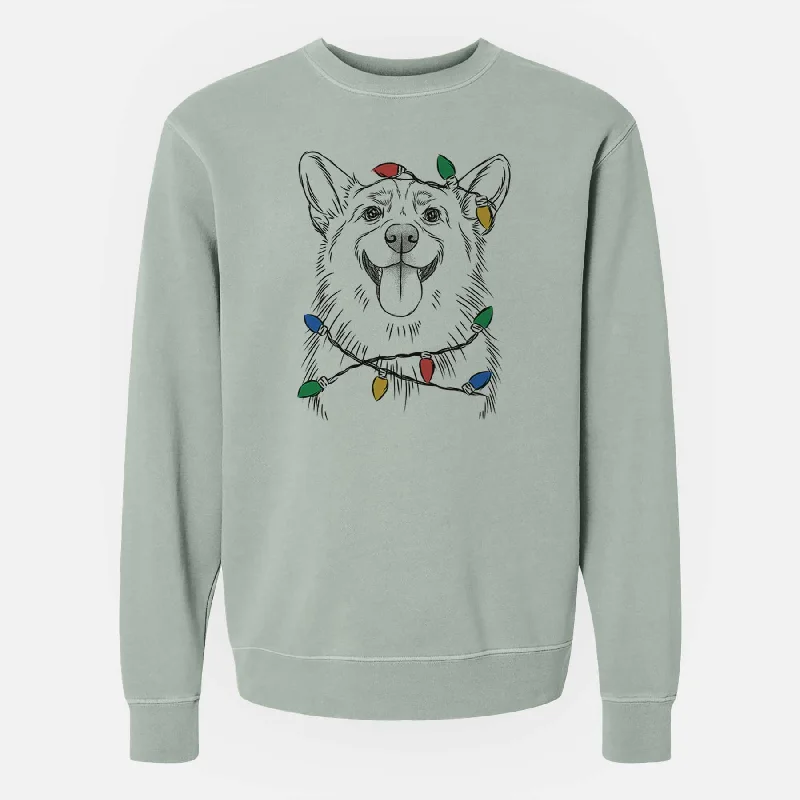 Christmas Lights Porter the Pembroke Welsh Corgi - Unisex Pigment Dyed Crew Sweatshirt Relaxed Sweatshirt Look