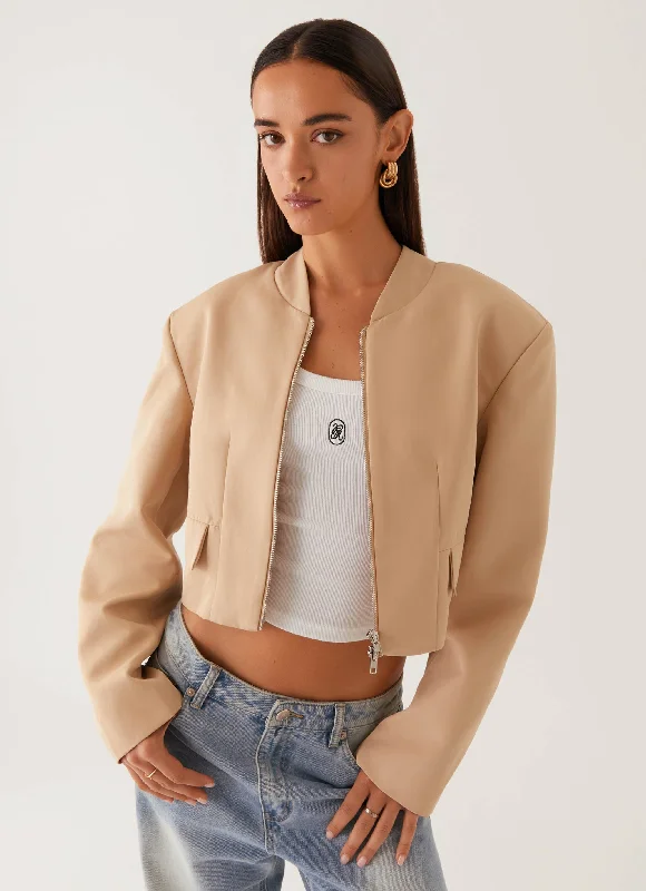 Halyn Cropped Bomber Jacket - Brown Women's casual jackets