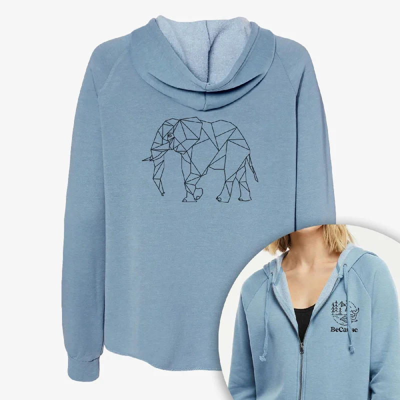 Geometric Elephant - Women's Cali Wave Zip-Up Sweatshirt Long Sleeve Hoodie