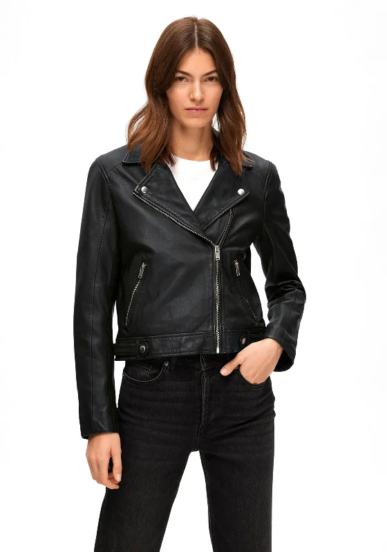 Selected Femme Katie Leather Jacket, Black Women's military-style jackets