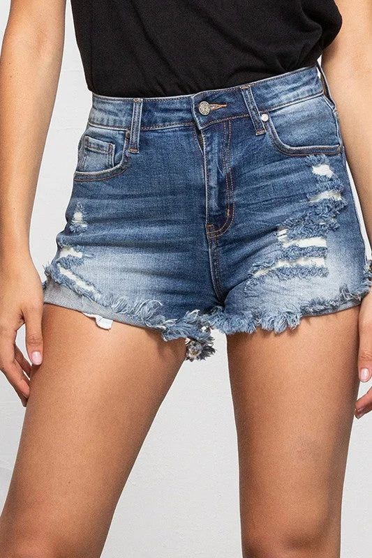 High Rise Side Cuff Premium Vintage Wash Shorts