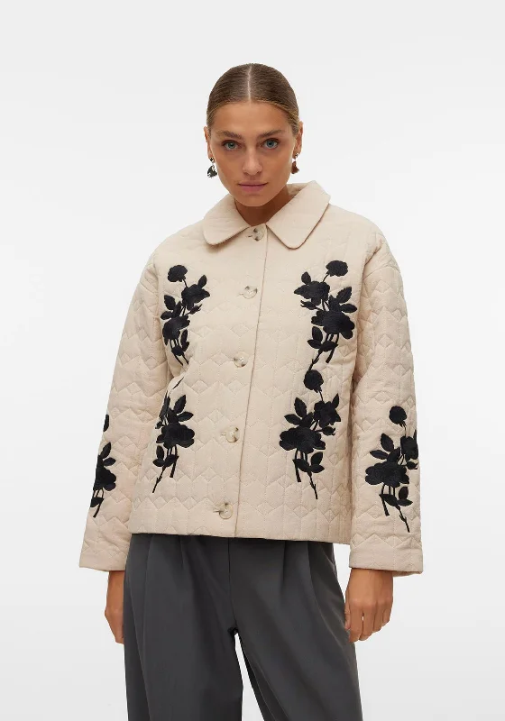 Vero Moda Laura Embroidered Short Quilted Jacket, Oatmeal Women's Levi’s jackets