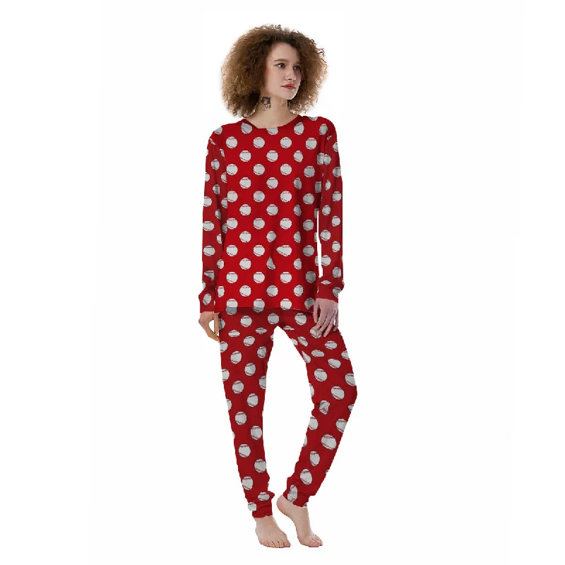 Baseball Red Print Pattern Women's Pajamas Custom pajama sets with names