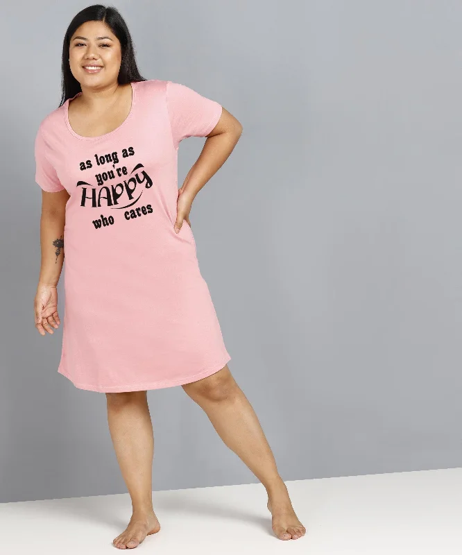 Womens Plus Size Printed Nighty (Pink) Best-value pajama sets