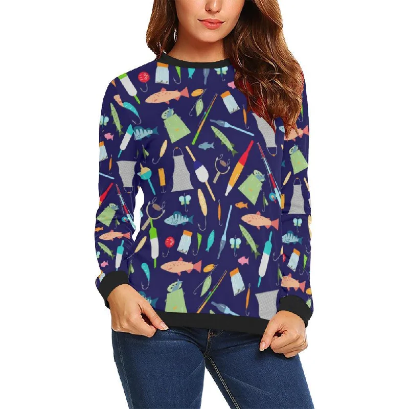 Bait Bass Fishing Print Pattern Women Crewneck Sweatshirt Best sweaters for layering