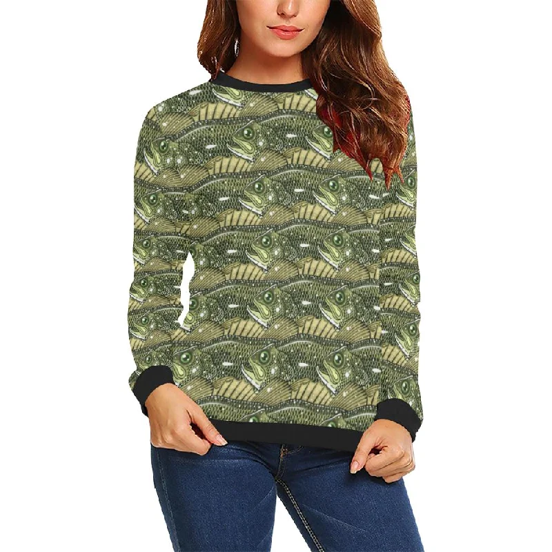 Bass Fishing Bait Pattern Print Women Crewneck Sweatshirt High-end sweaters