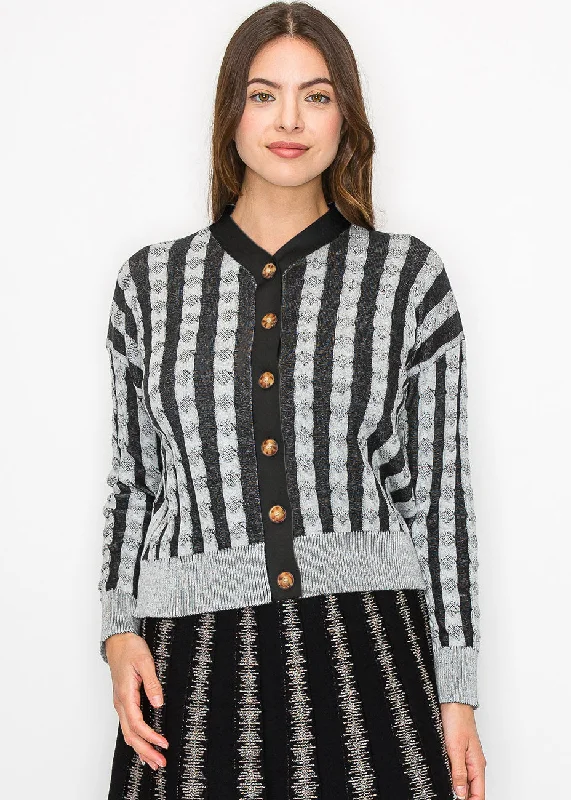 Black and Grey Buttoned Cardigan Moisture-wicking sweaters