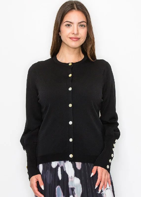 Black Knit Cardigan with Stylish Sleeve Details Budget-friendly sweaters