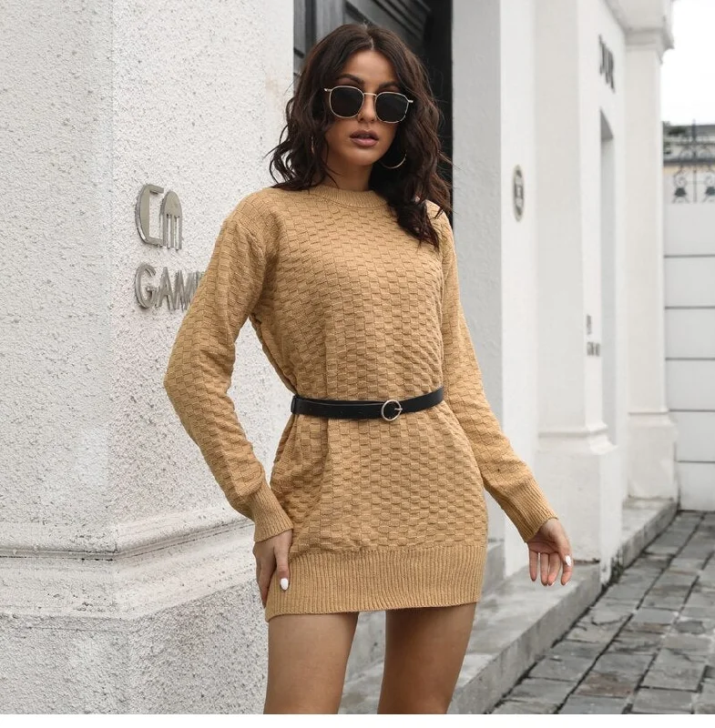 BerriesJam - Casual Full Sleeve Short Knitted Pencil Dress Minimalist sweaters