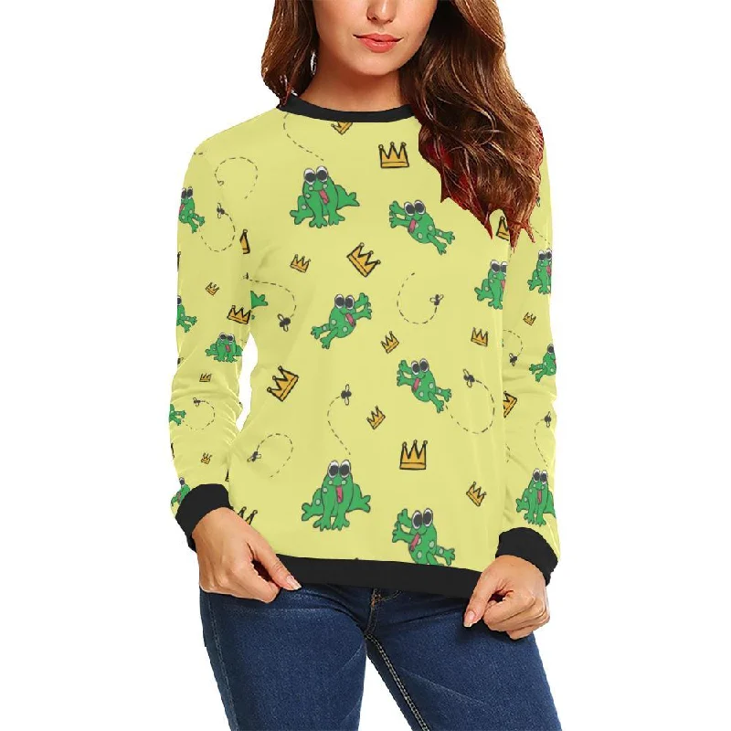 Crown Prince Frog Pattern Print Women Crewneck Sweatshirt Date night sweaters