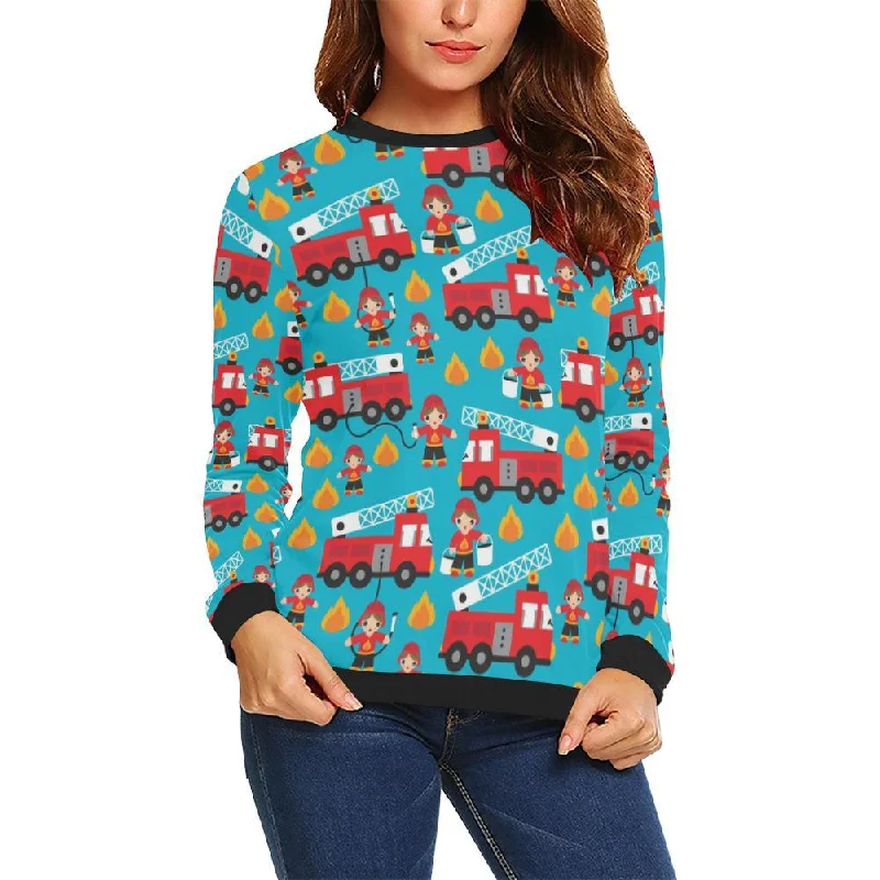 Firefighter Pattern Print Women Crewneck Sweatshirt Cardigan sweaters