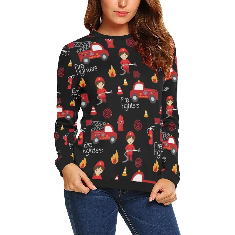 Firefighter Print Pattern Women Crewneck Sweatshirt Oversized sweaters