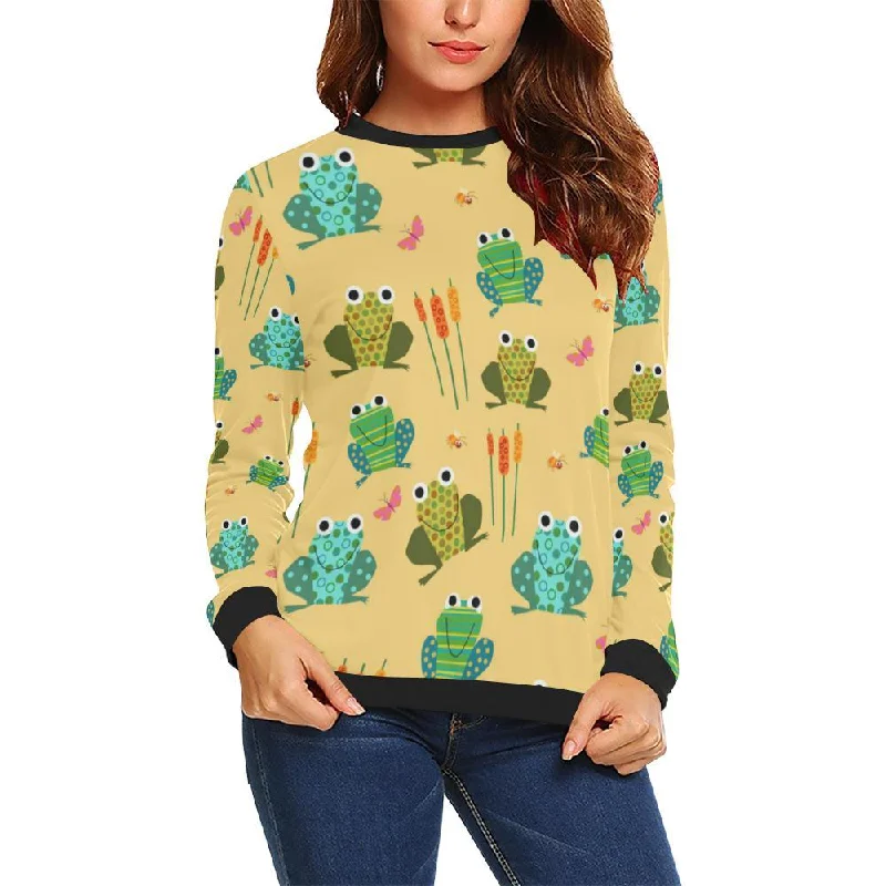 Frog Pattern Print Women Crewneck Sweatshirt Stretchable sweaters