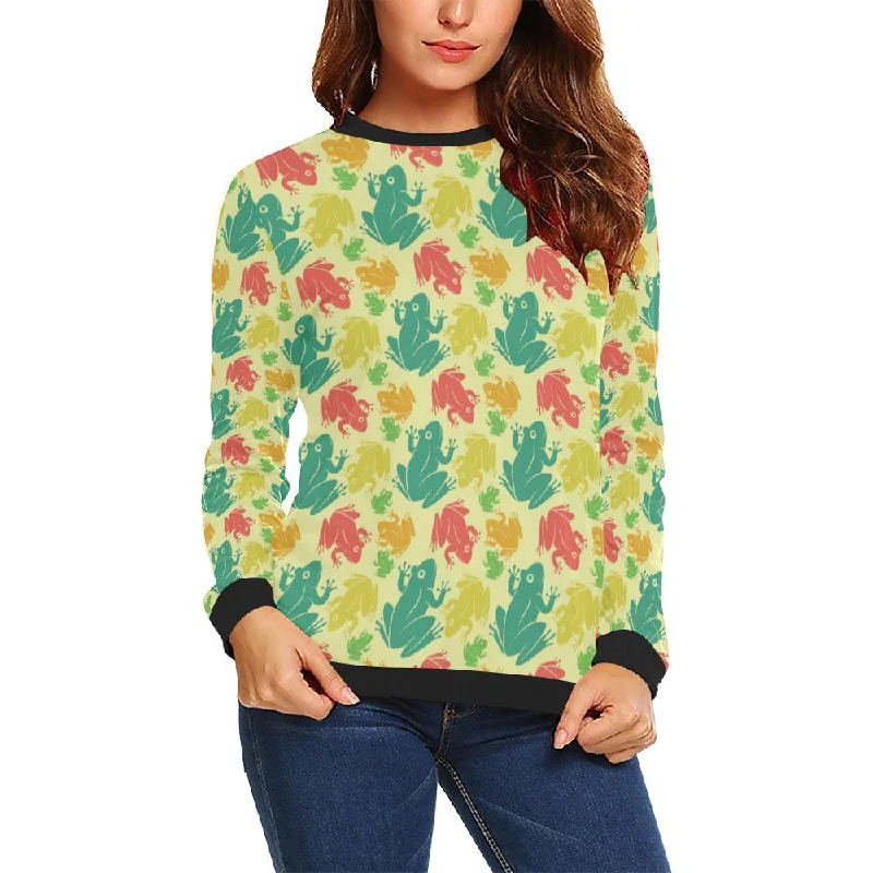 Frog Print Pattern Women Crewneck Sweatshirt North Face sweaters