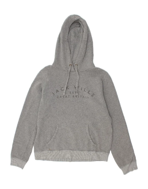 JACK WILLS Womens Graphic Hoodie Jumper UK 12 Medium Grey Flecked Cotton Acrylic sweaters