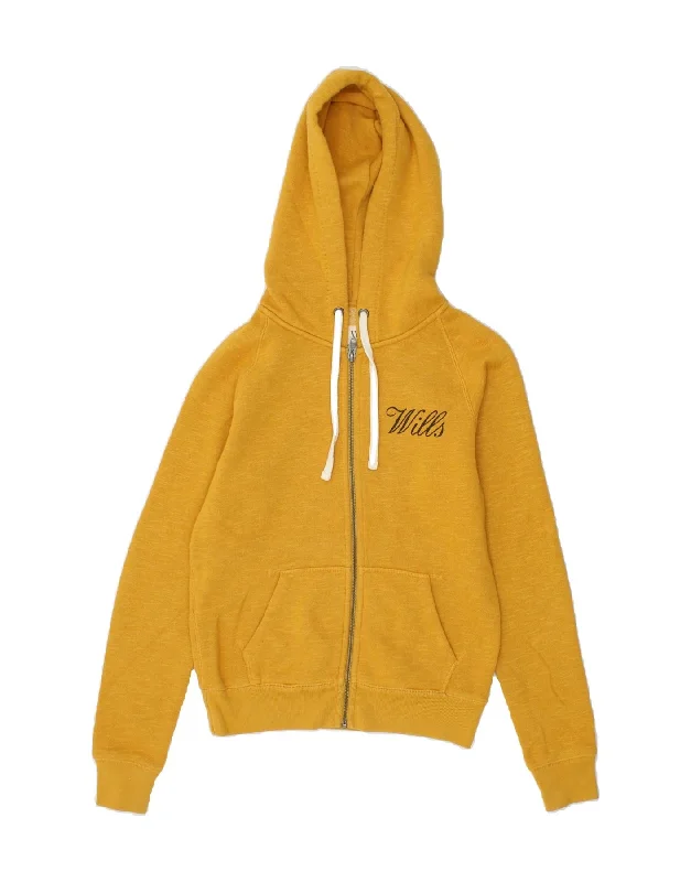 JACK WILLS Womens Loose Fit Graphic Zip Hoodie Sweater UK 10 Small Yellow Alpaca wool sweaters