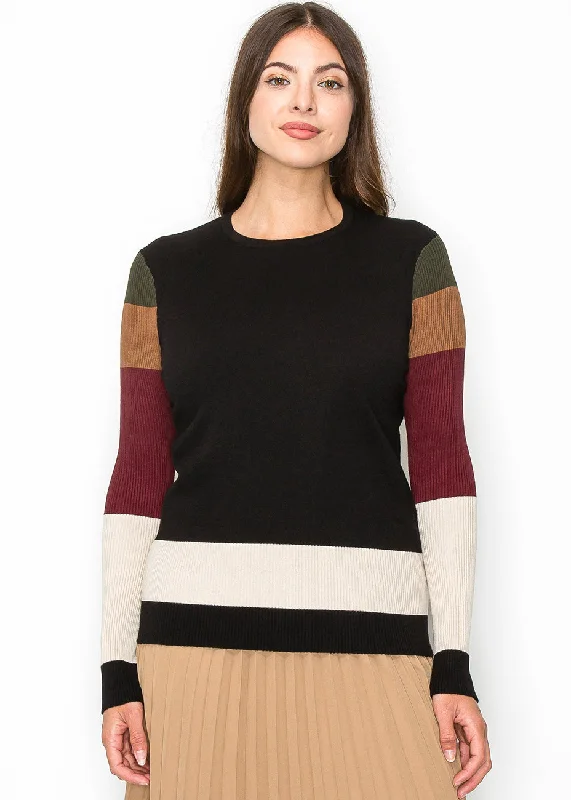 Multicolor Sleeve Crewneck Top Winter sweaters