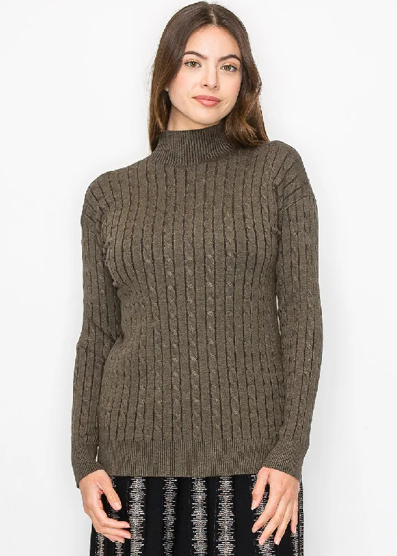 Olive High Neck Cable Sweater Wool sweaters