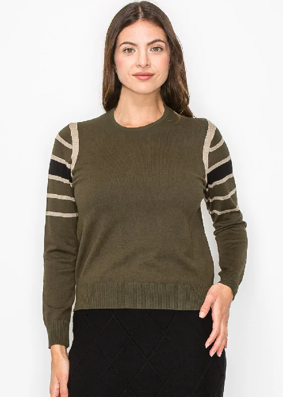 Olive Striped Sleeve Sweater Party sweaters