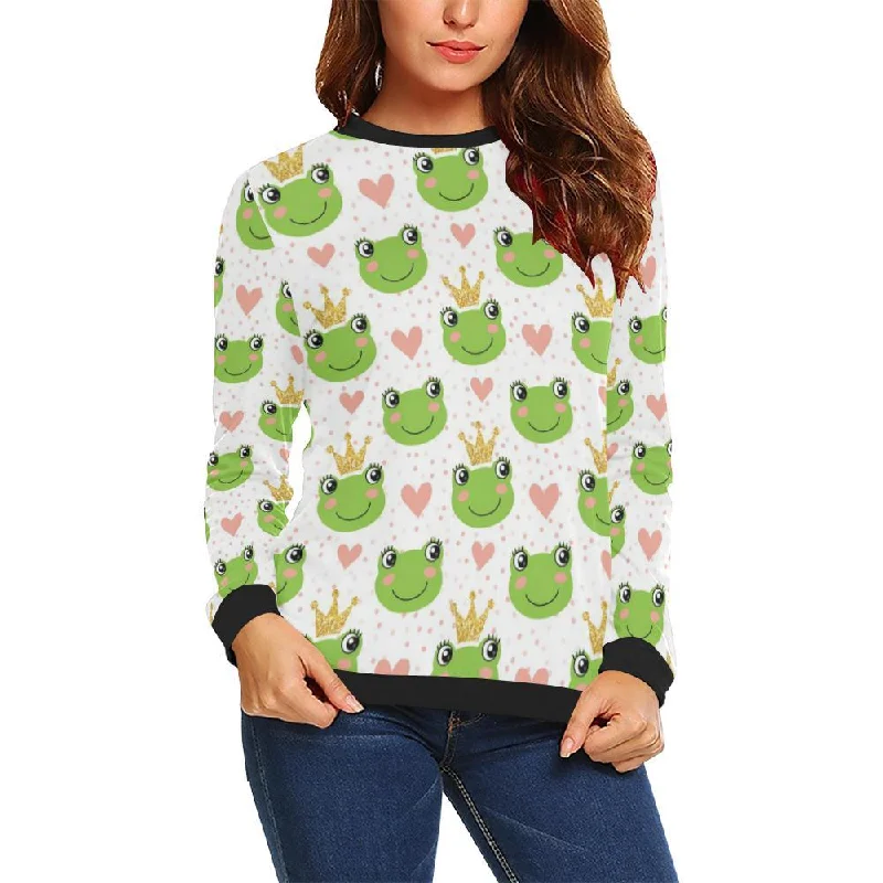 Prince Crown Frog Pattern Print Women Crewneck Sweatshirt Fashionable sweaters