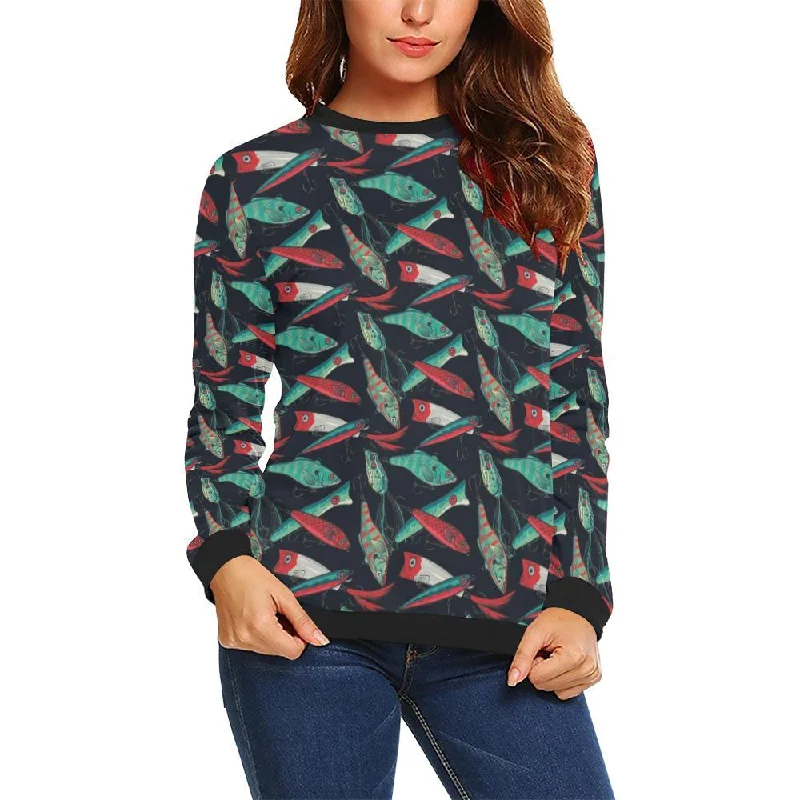 Print Pattern Bass Fishing Bait Women Crewneck Sweatshirt Christmas sweaters