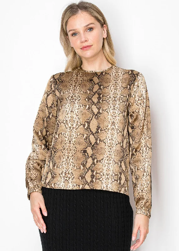 Snake Print Long-Sleeve Top Cozy knit sweaters for winter