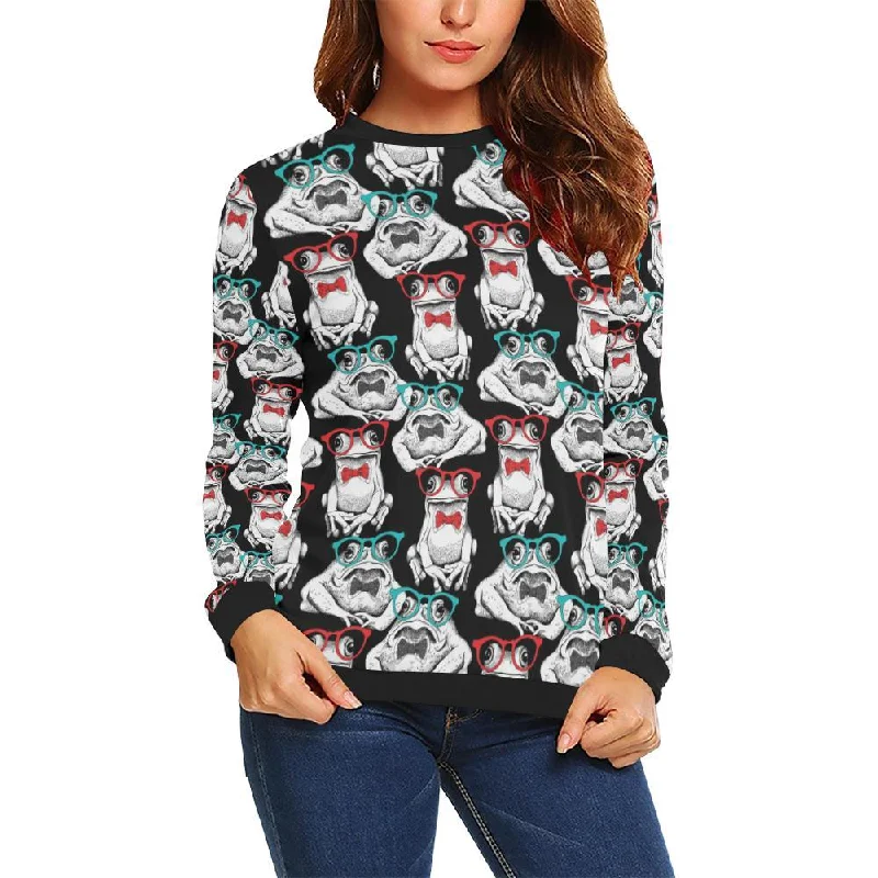 Tuxedo Frog Pattern Print Women Crewneck Sweatshirt Warm sweaters