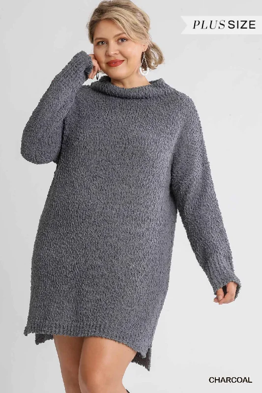 High Cowl Neck Bouclé Long Sleeve Sweater Dress Lightweight sweaters for spring