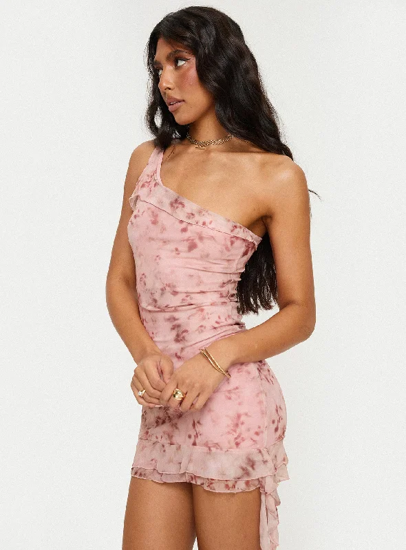 Bramwell One Shoulder Mini Dress Pink Winter mini dresses