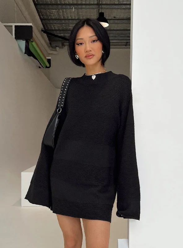 Cheyenne Knit Sweater Dress Black Birthday mini dresses