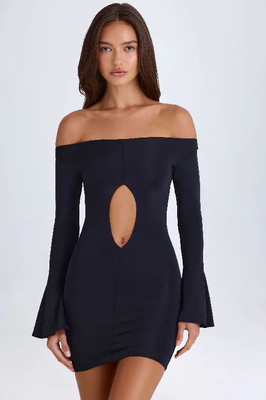 Off-Shoulder Cut-Out Mini Dress in Black Goth mini dresses