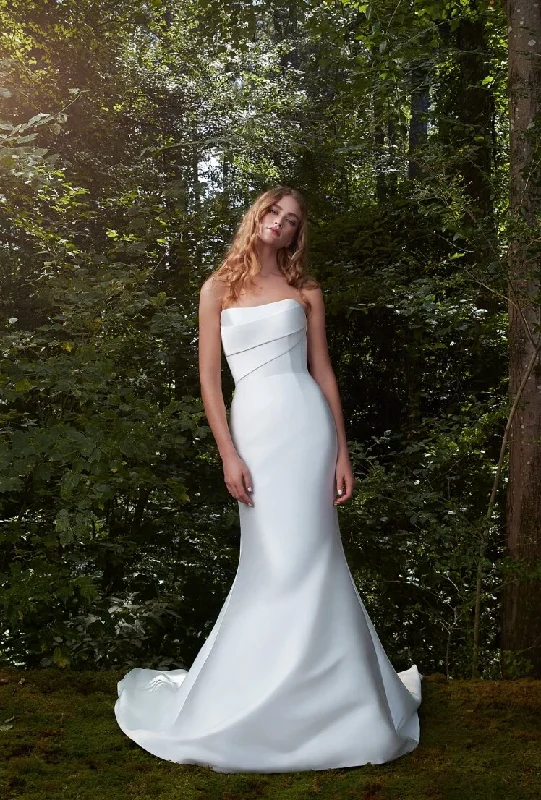 Anne Barge Strapless Silk Draped Fit and Flare Custom Wedding Dress - 4 Empire Waist Dress