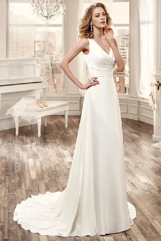 Sexy V-neck Satin Wedding Dress With Brush Train-MK_701344 Off-shoulder Bridal Gown