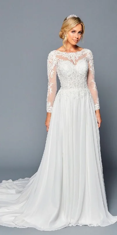 DeKlaire Bridal 453 Long Sleeve Boat Neckline Wedding Dress Beautiful Lace Gown