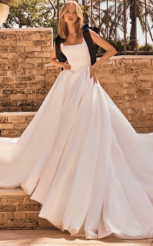 Modern Ball Gown Square Neck Satin Wedding Dress with Ruching-716386 Sparkling Bridal Gown