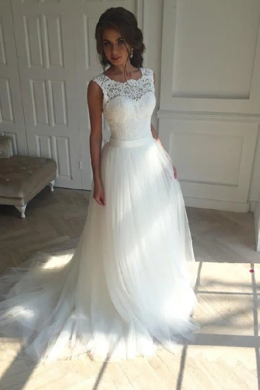 Real Beautiful A-line Lace Tulle Wedding Dress,Wedding Gowns Elegant A-line Gown