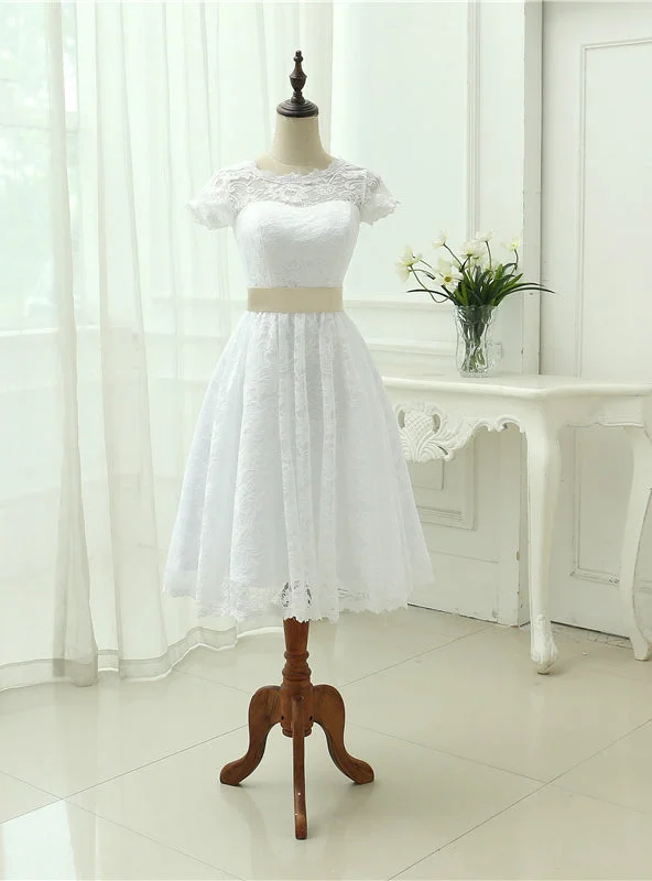 Vintage Tea Length Lace Short Wedding Dress Soft Wedding Gown