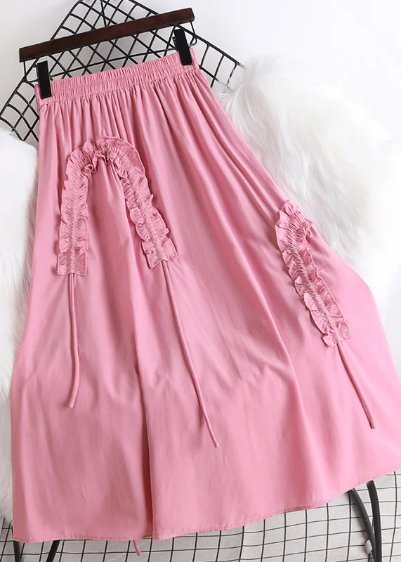 Cute Pink Ruffled Cinched Elastic Waist A Line Skirt Summer Plus size unclassified skirts