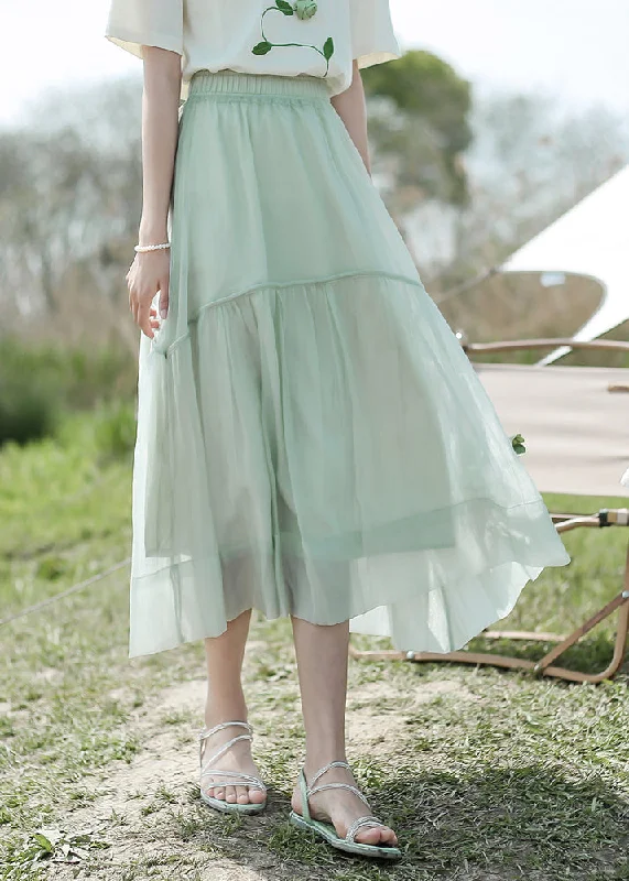 Elegant Light Green Patchwork Elastic Waist Organza A Line Skirts Summer Formal unclassified skirts