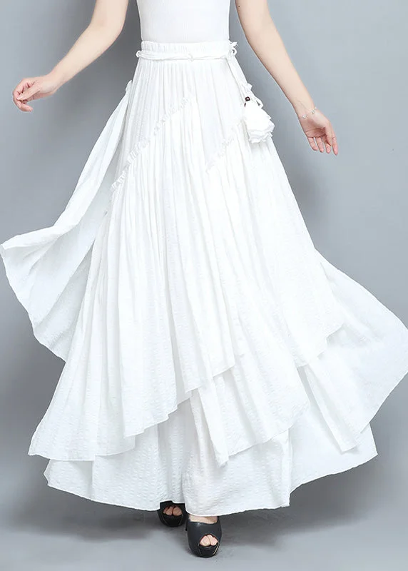 Elegant White Asymmetrical Elastic Waist Pleated Skirts Summer Breathable unclassified skirts