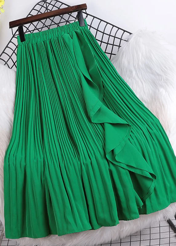 Fine Green Ruffled Elastic Waist Silk Pleated Skirts Summer Best-selling unclassified skirts