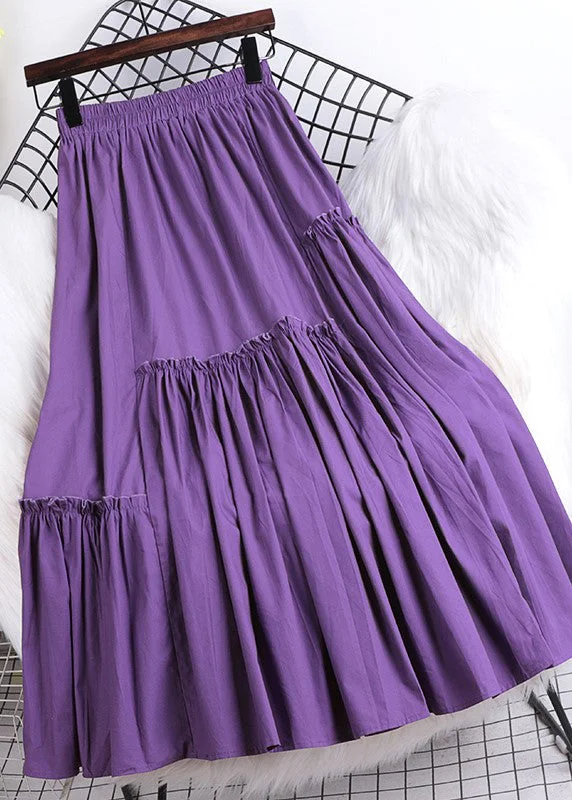 Handmade Purple Asymmetrical Ruffled Patchwork Chiffon A Line Skirts Summer Smocked unclassified skirts