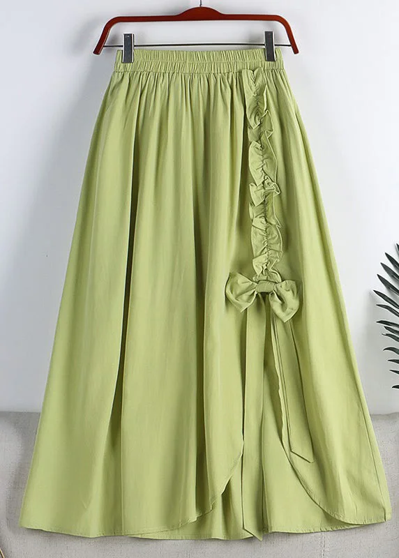 Vogue Green Asymmetrical Elastic Waist Ruffled Bow A Line Skirt Summer Casual chic unclassified skirts